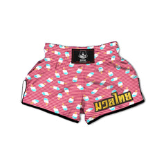 Ice Cream Pink Striped Print Pattern Muay Thai Boxing Shorts-grizzshop