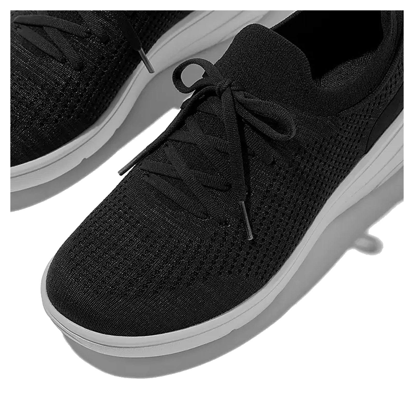 Women's FitFlop SUPER-Q Knit Slip-On Laced Sneaker BLACK  WHITE JM1-001