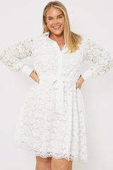 Lace Belted Mini Shirt Dress