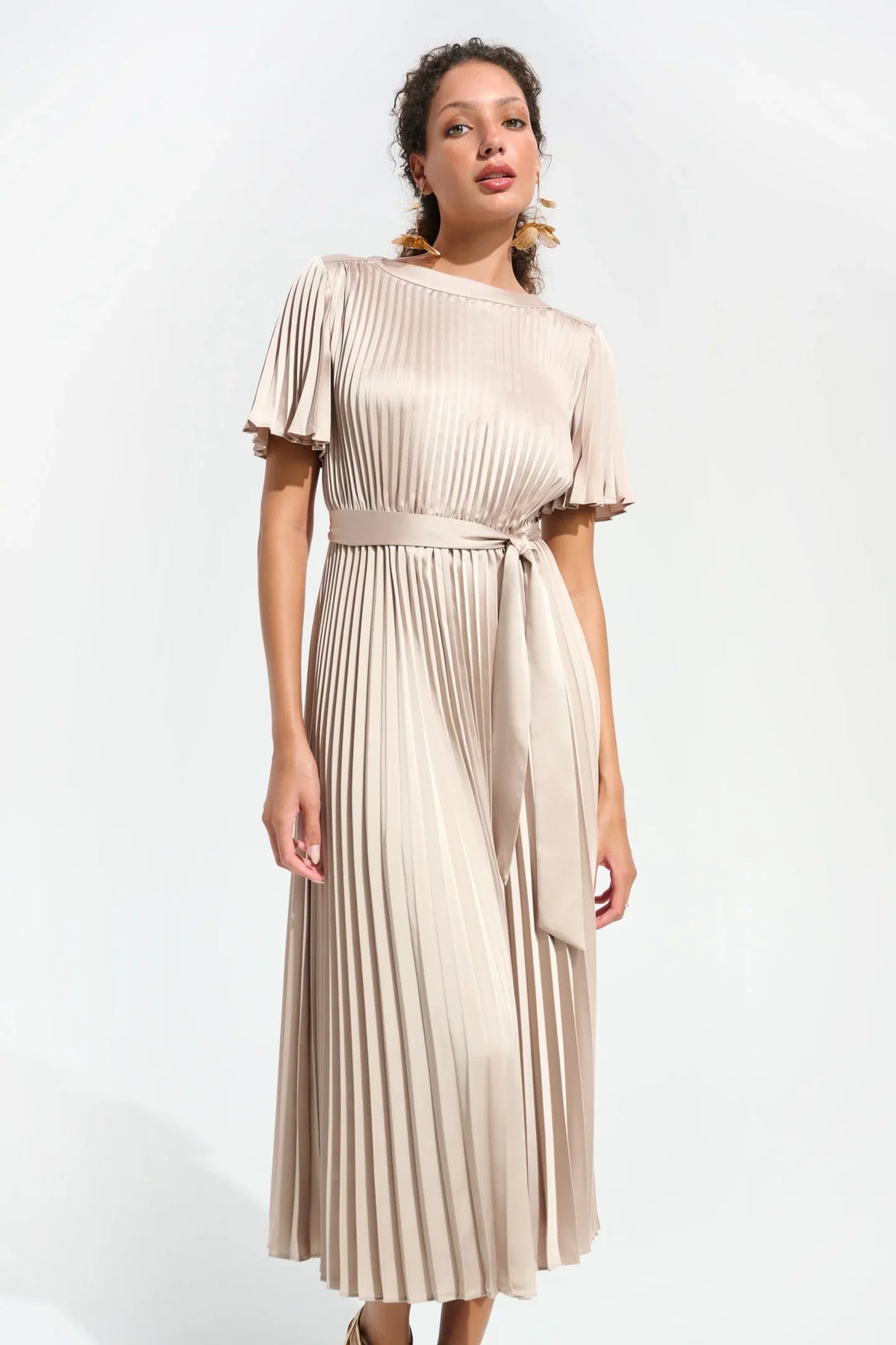Joseph Ribkoff Pleated Satin Fit And Flare Dress With Sash Belt 261752 1