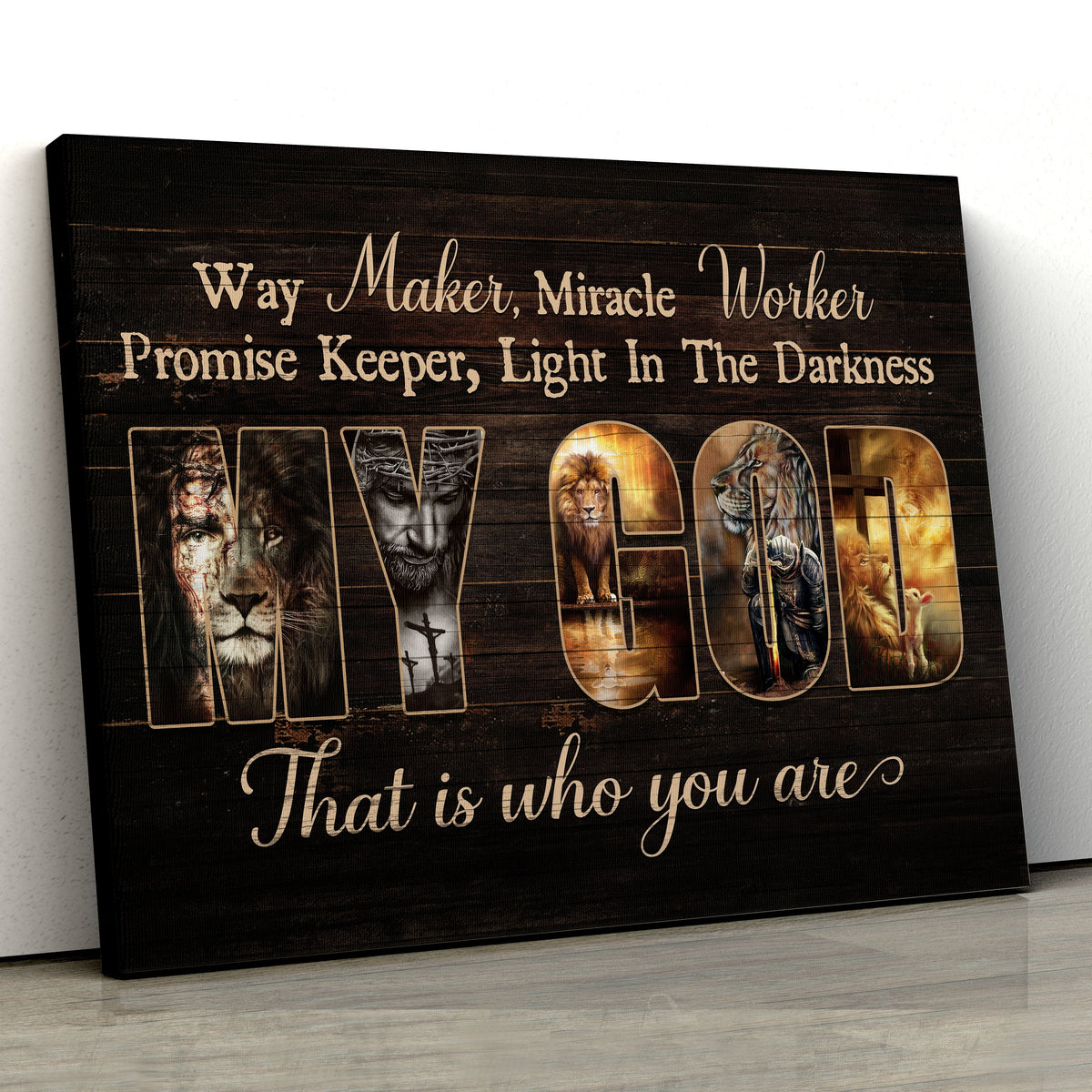 Jesus lion painting, Lion of Judah, My God is the light in the darkness - Jesus Landscape Canvas Print, Wall Art