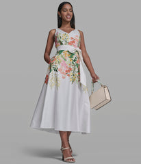 STRETCH-COTTON FLORAL MIDI DRESS