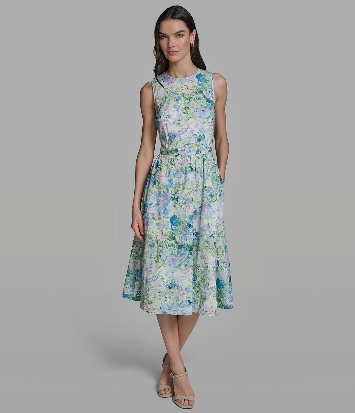 FLORAL PRINT FIT AND FLARE DRESS