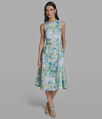 FLORAL PRINT FIT AND FLARE DRESS