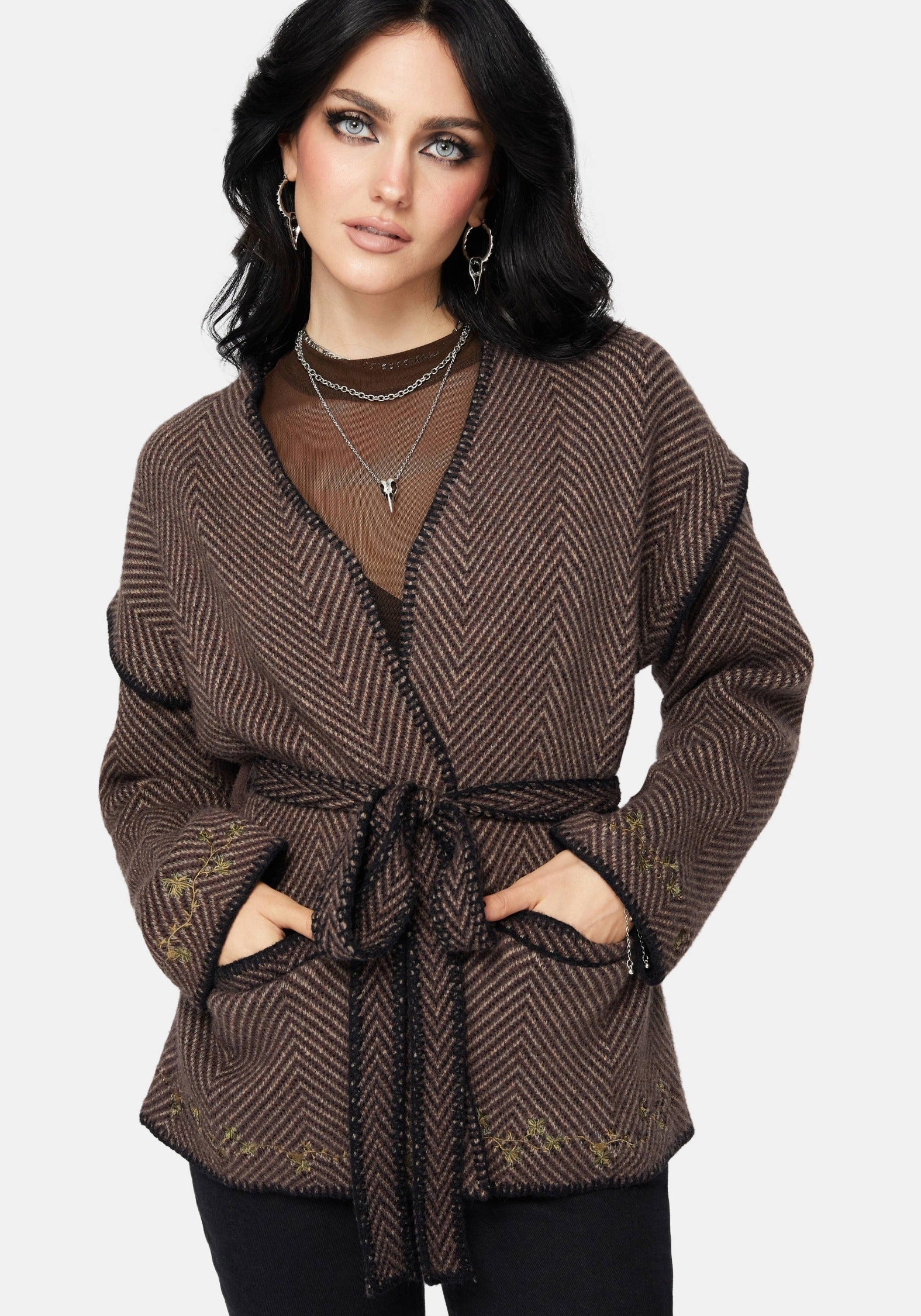 Maraea Belted Herringbone Coatigan