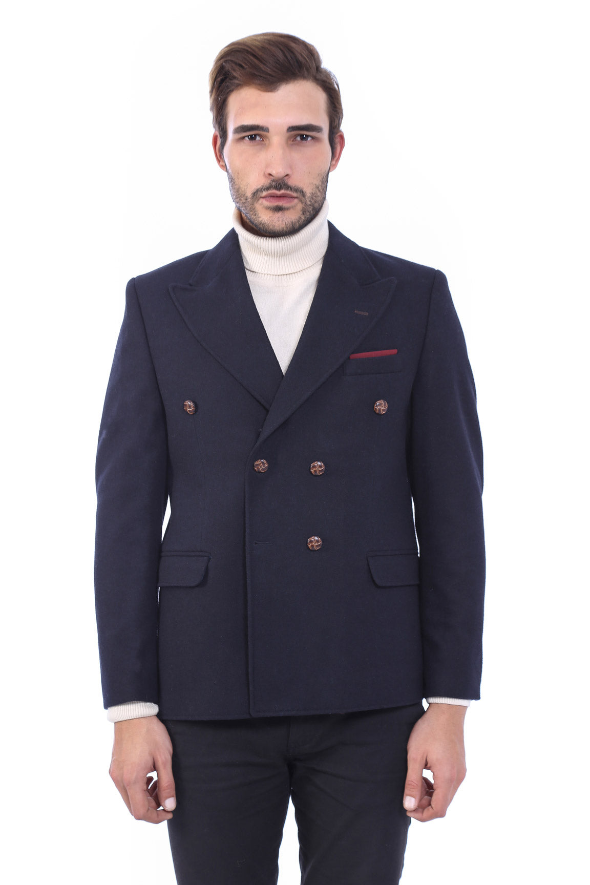 WSS Mens Double Breasted Slim Fit Navy Blue Blazer  - Land O Lakes