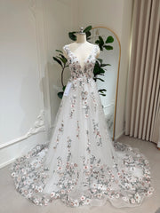 Kate Gown – Floral Embroidered Wedding Dresses with Pockets & Lace‑Up Back by Fleur&Grace Designs