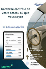 Fiche produit d'un kit de monitoring StarWifi pour gardez le contrôle sur les températures, niveau de cale, niveau de liquide et carburant, et position gps d'un bateau.