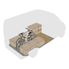 Kiubiq Camper im Transportmodus – mit Raum für zwei Fahrräder und Europalette Ducato