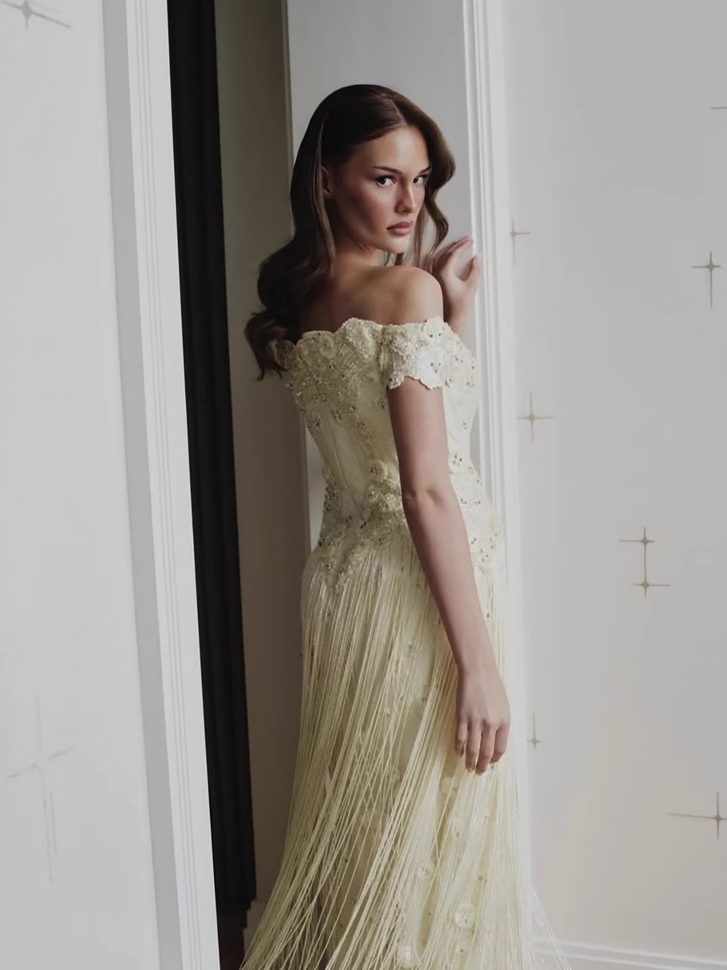 Luxury Yellow Beaded Tassel Off Shoulder Evening Dress LA73614 - SERENE  HILL