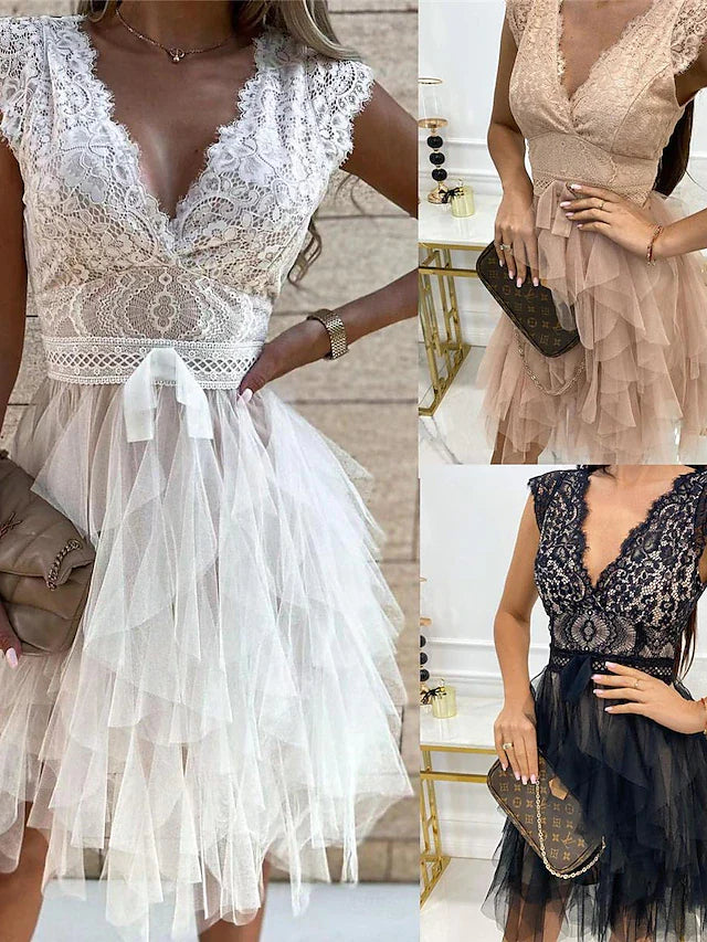 Women's Boho Chic Dresses Boho Wedding Guest Dress White Lace Wedding Dress