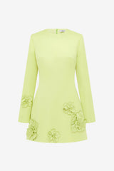 Aliza Long Sleeve Petal Mini Dress - Chartreuse Dress Mini