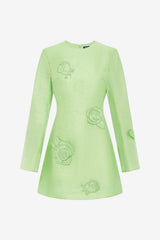 Suzanne Appliqué Long Sleeve Mini Dress - Juniper Green Dress Mini