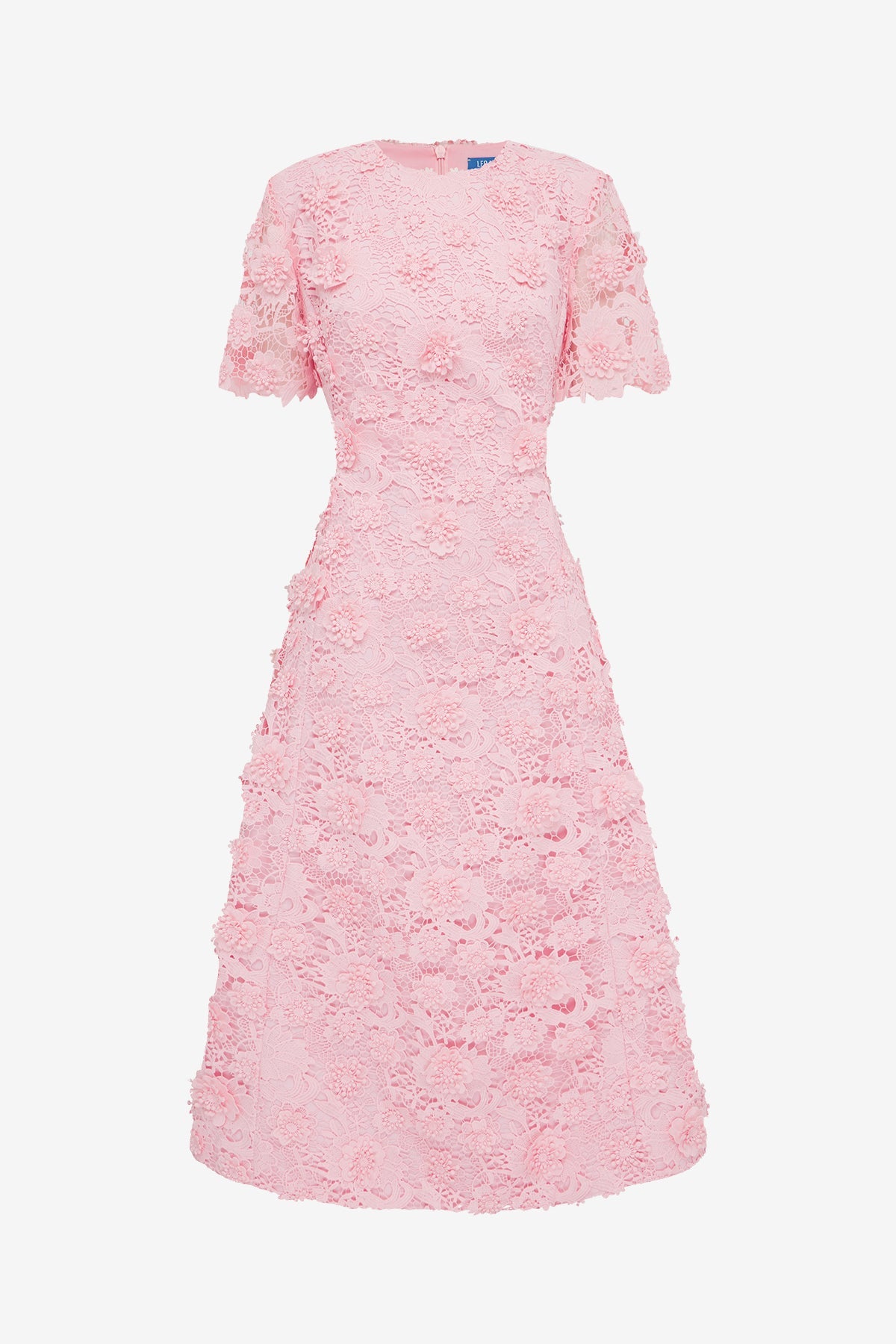 Caroline Lace Short Sleeves Midi Dress - Blush Pink Dress Midi