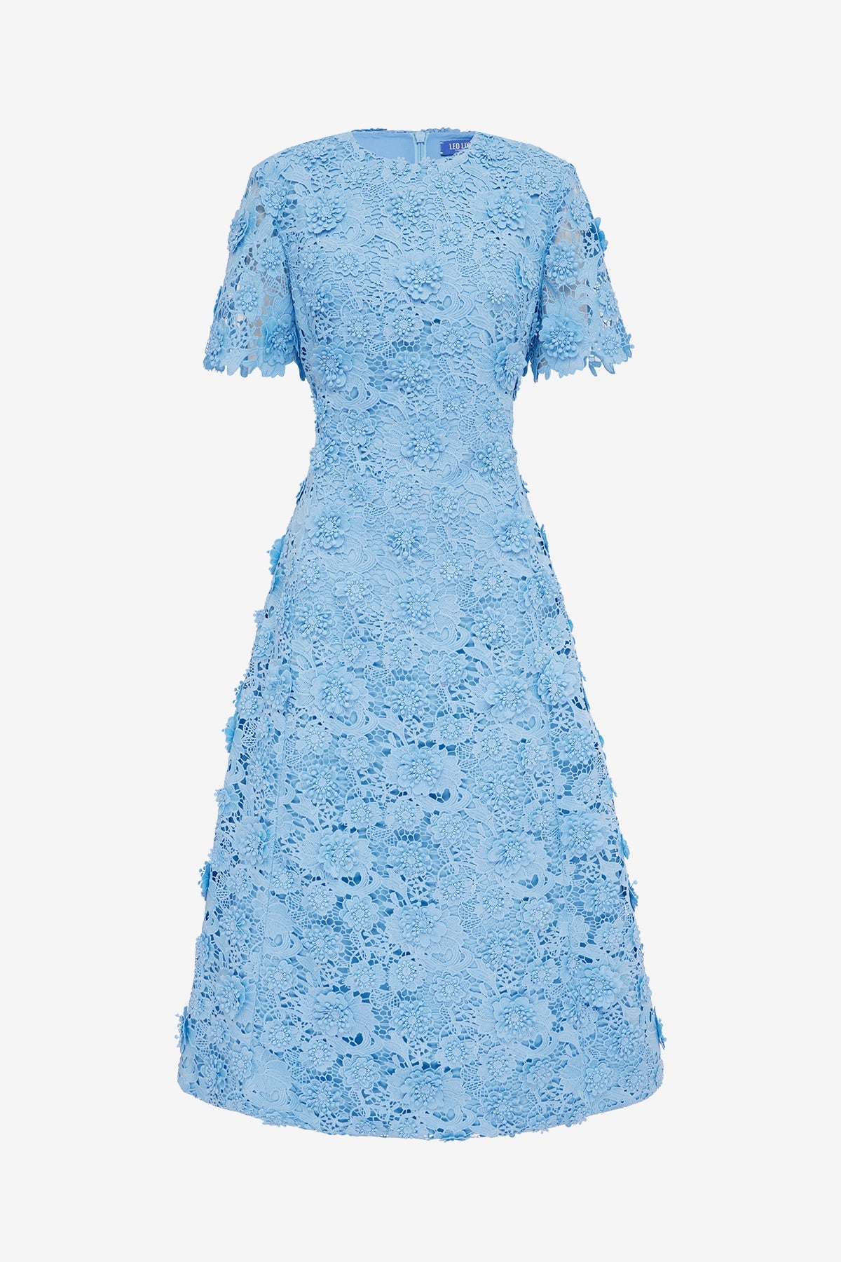Caroline Lace Short Sleeves Midi Dress - Pastel Blue Dress Midi