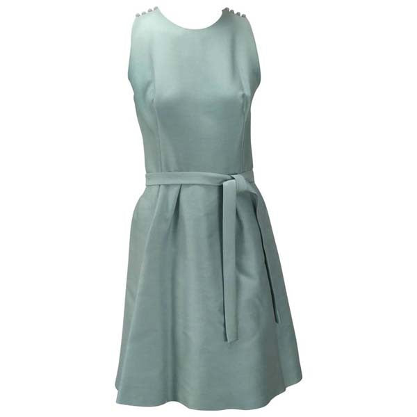 1960s Geoffrey Beene Seafoam Green Silk Sleeveless Cocktail Dress