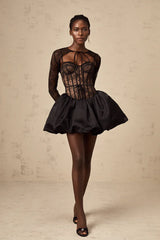 Lace Longsleeve Black Mini Dress Corset Cielie