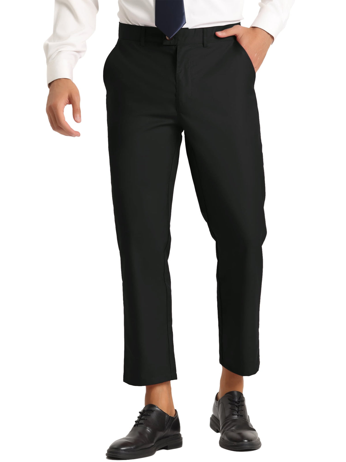 INSPIRE CHIC Men's Cropped Pants Slim Fit Flat Front Ankle-Length Dress Pants 38 Bright Black