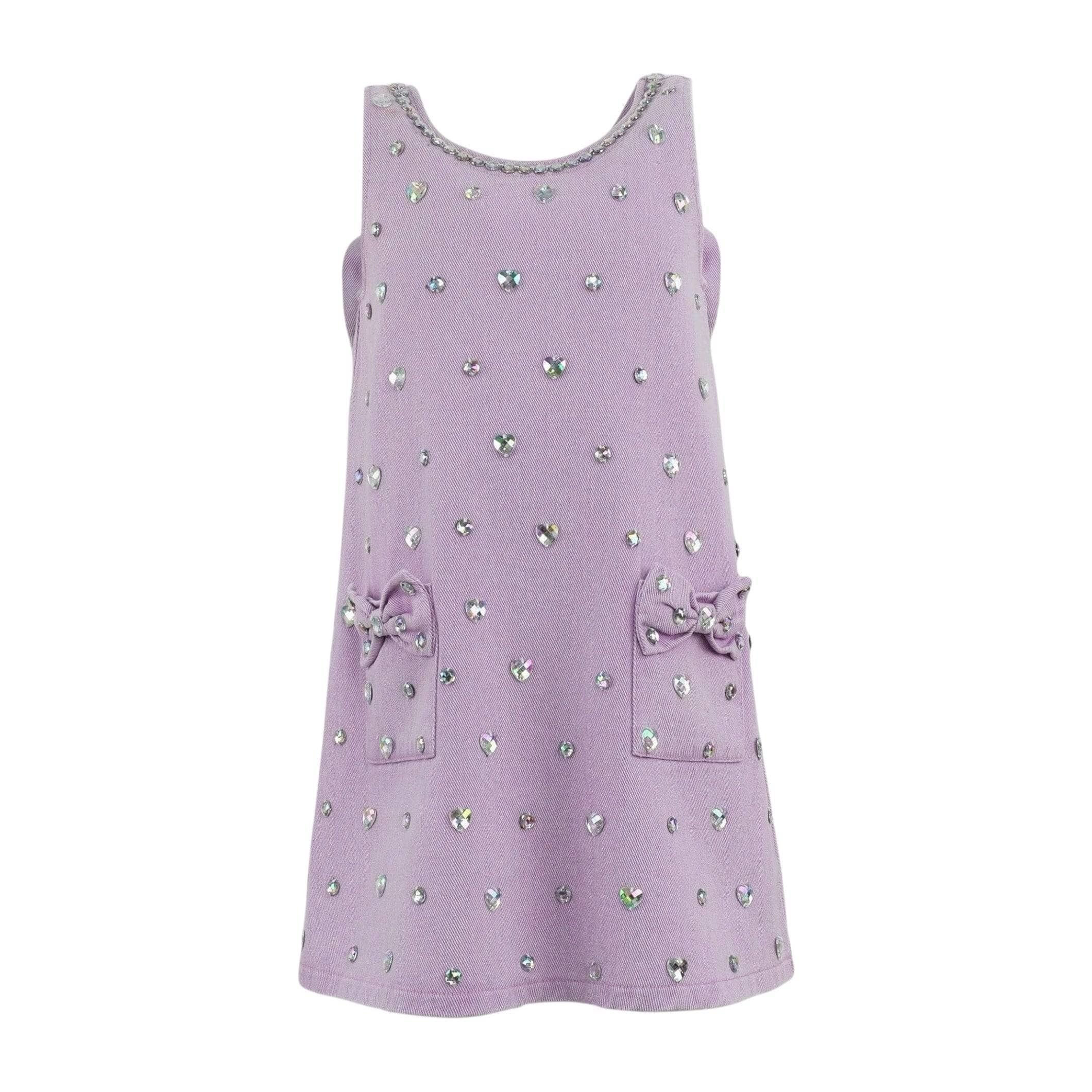 Lola & The Boys Lavender Crystal Heart Denim Bow Dress