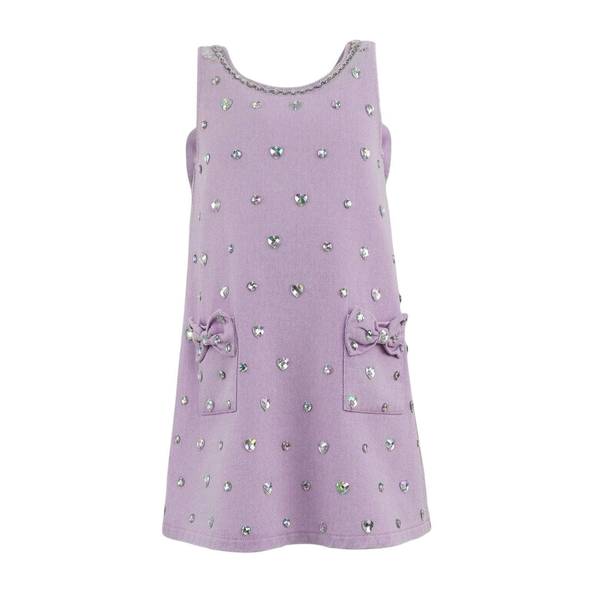 Lola & The Boys Lavender Crystal Heart Denim Bow Dress