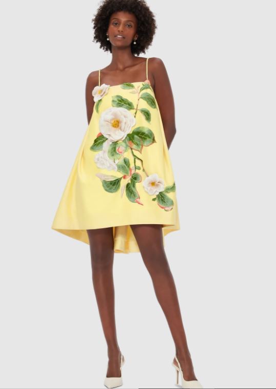 Leo Lin Felicia Appliqué Floral Mini Dress - Sorbet Yellow