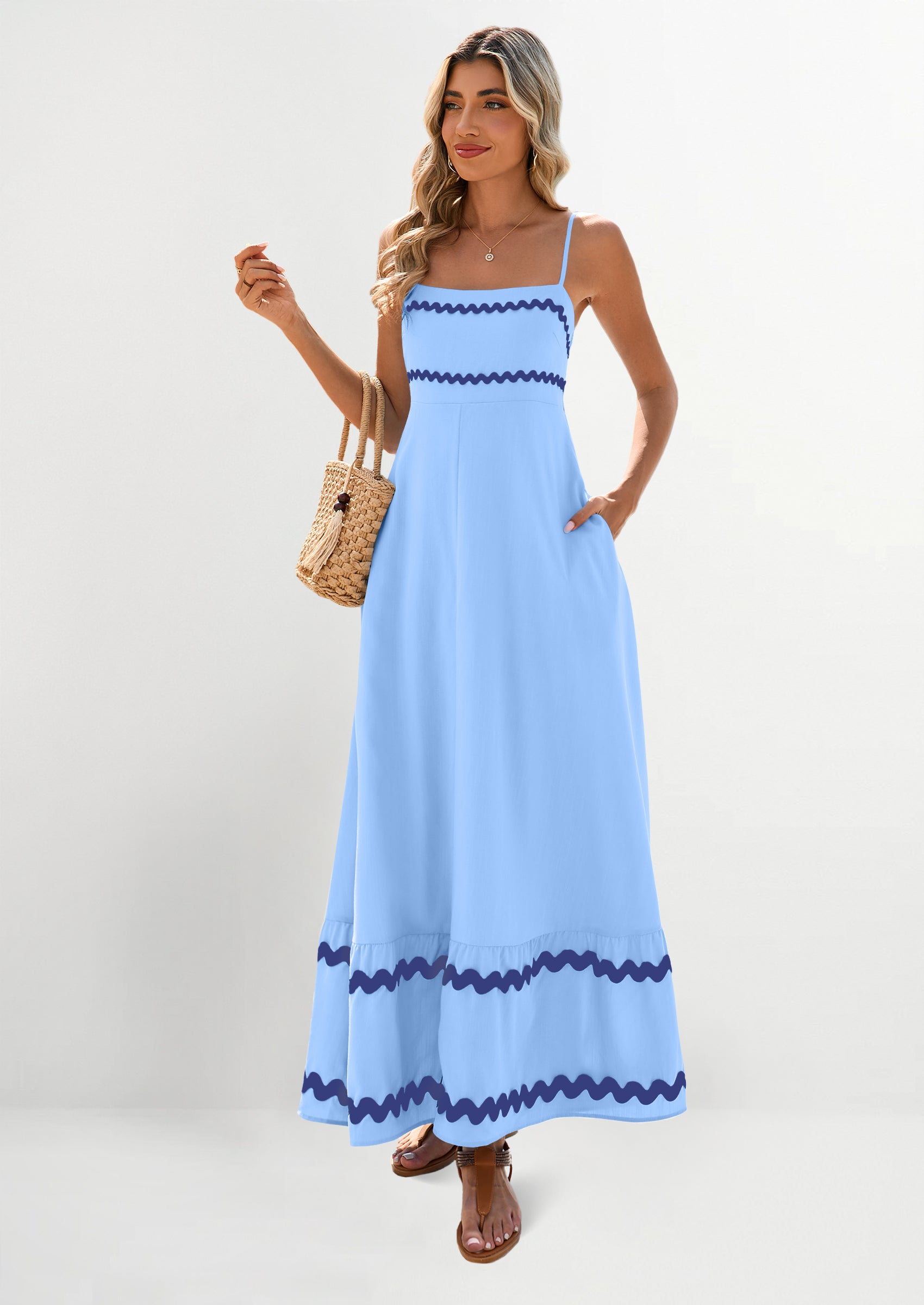 PRETTYGARDEN Women's Summer Flowy Maxi Dress Casual Sleeveless Spaghetti Strap Ruffle Beach Long Dresses PRETTYGARDEN