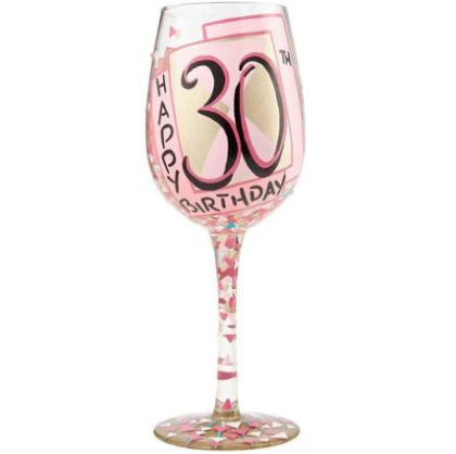 Lolita Happy 30th Birthday Hand Painted Stemless Wine Glass