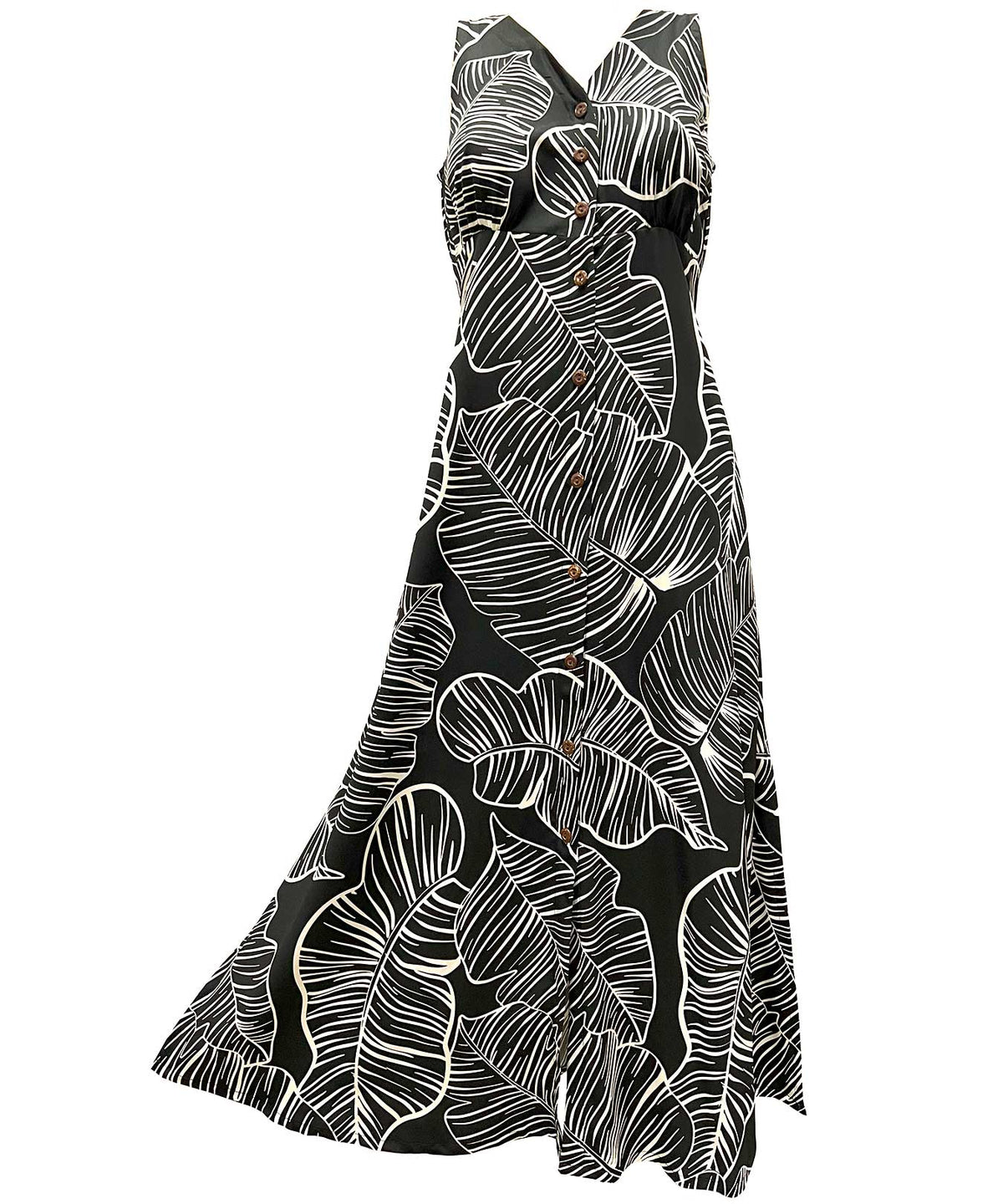 Long Maxi Cocktail Hawaiian Dress Taro Leaf Black