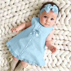 LoyisViDion Baby Girls Dress Newborn Baby Girl Sleeveless Casual Maxi Bow Dress+Headband Set Outfit Blue 0-6 Months