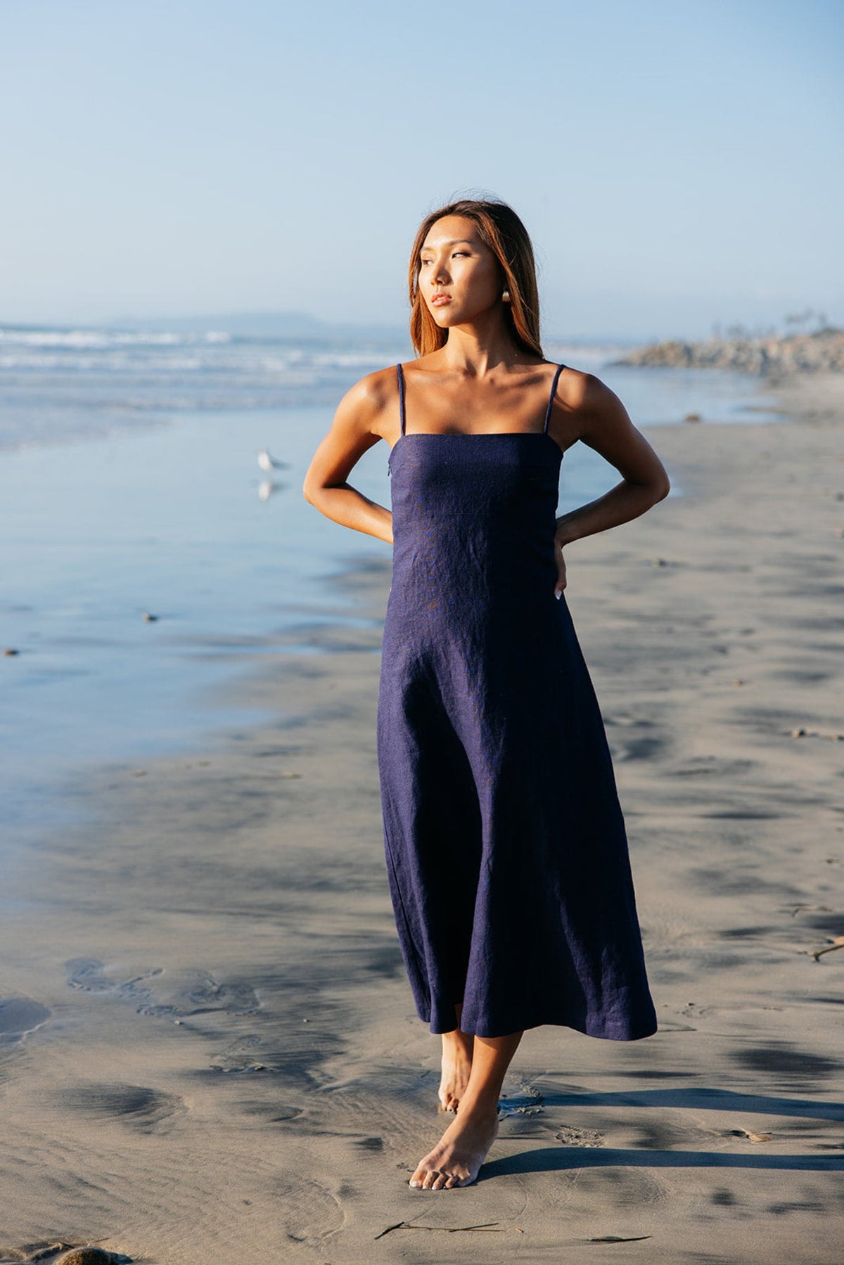 Margot Linen Maxi Dress in navy | linen | A-line fit, Tailored top, fully lined