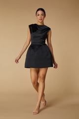 Jarlo Soph A-Line Black Satin Mini Dress with V Back