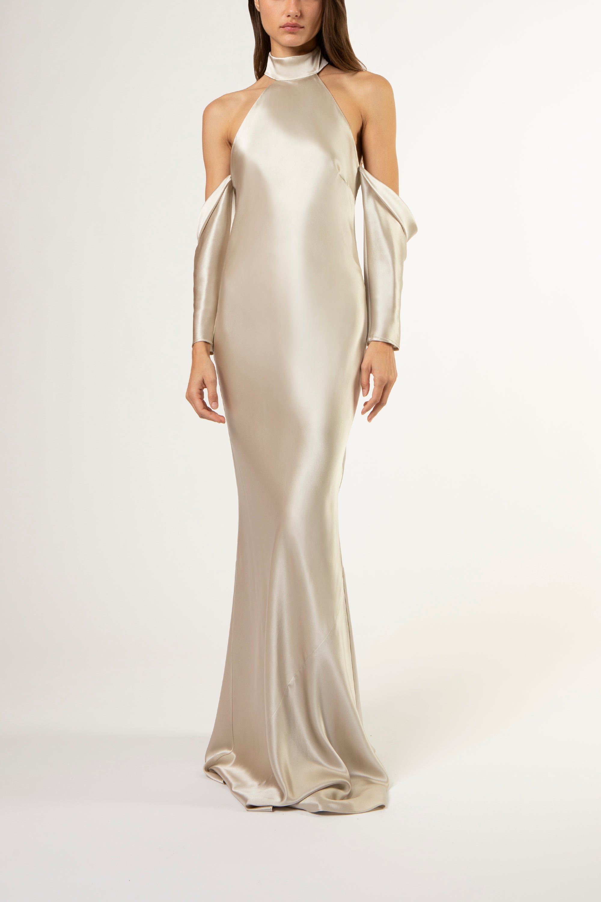 Halter drop sleeve gown - pearl