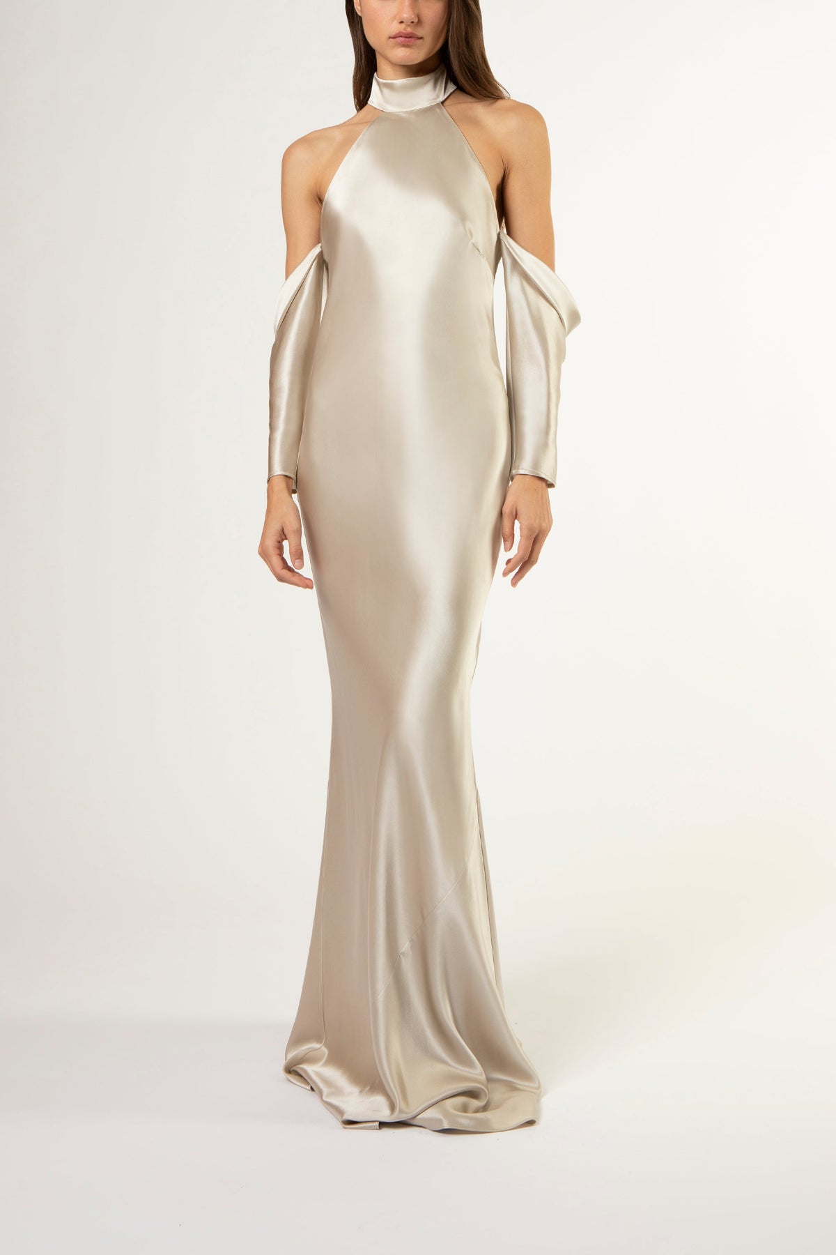 Halter drop sleeve gown - pearl