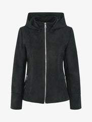 Veste en suédine zippée à capuche - Noir - 1
