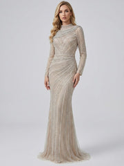 Luxury Haute Couture Beading Long Sleeve Muslim Evening Dress MB40149