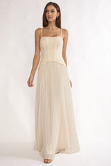 Cambridge Accordion Pleat Corset Dress Cream by Selfie Leslie