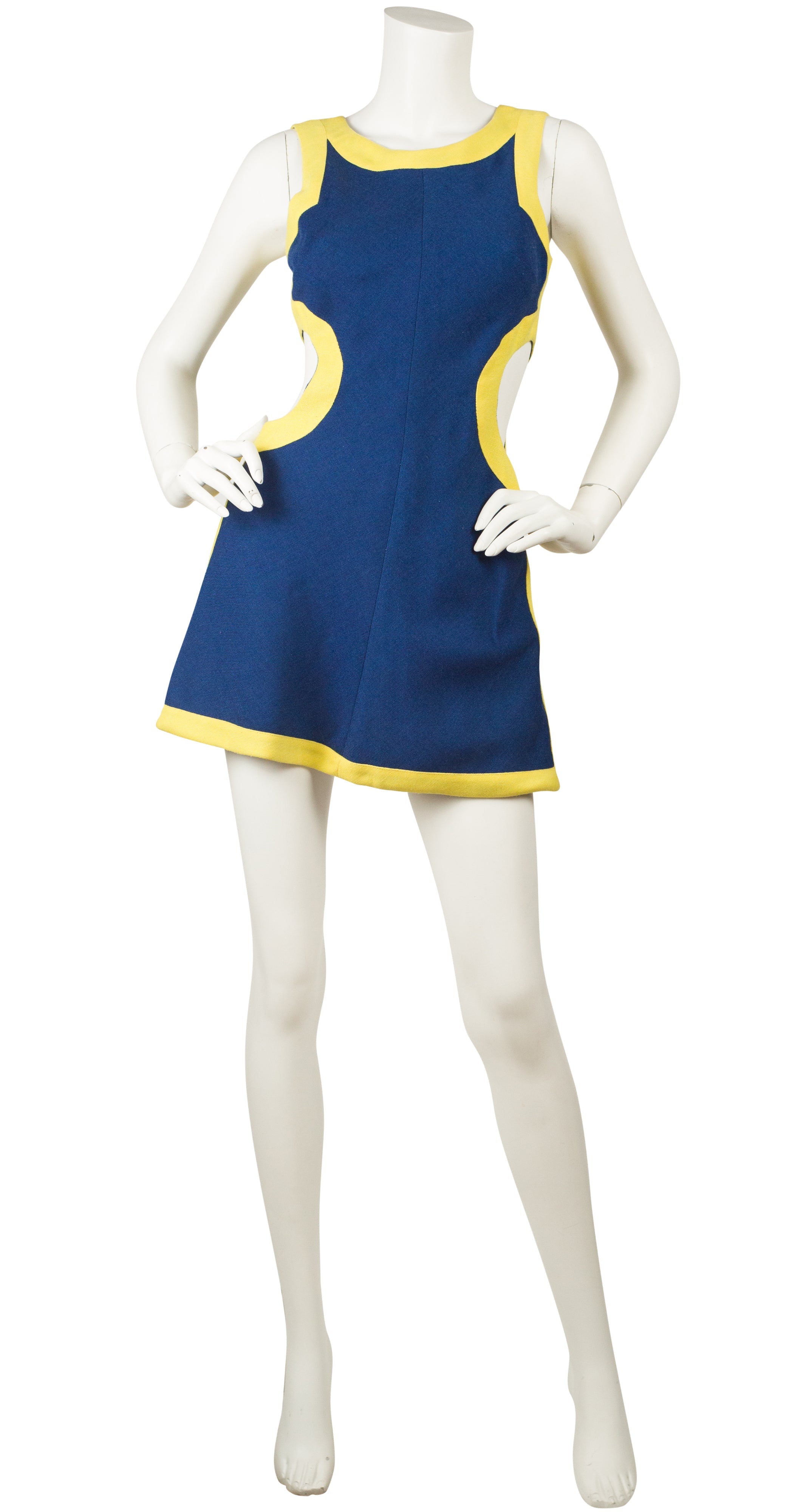 1960s Mod Blue & Yellow Cut-Out Mini Dress