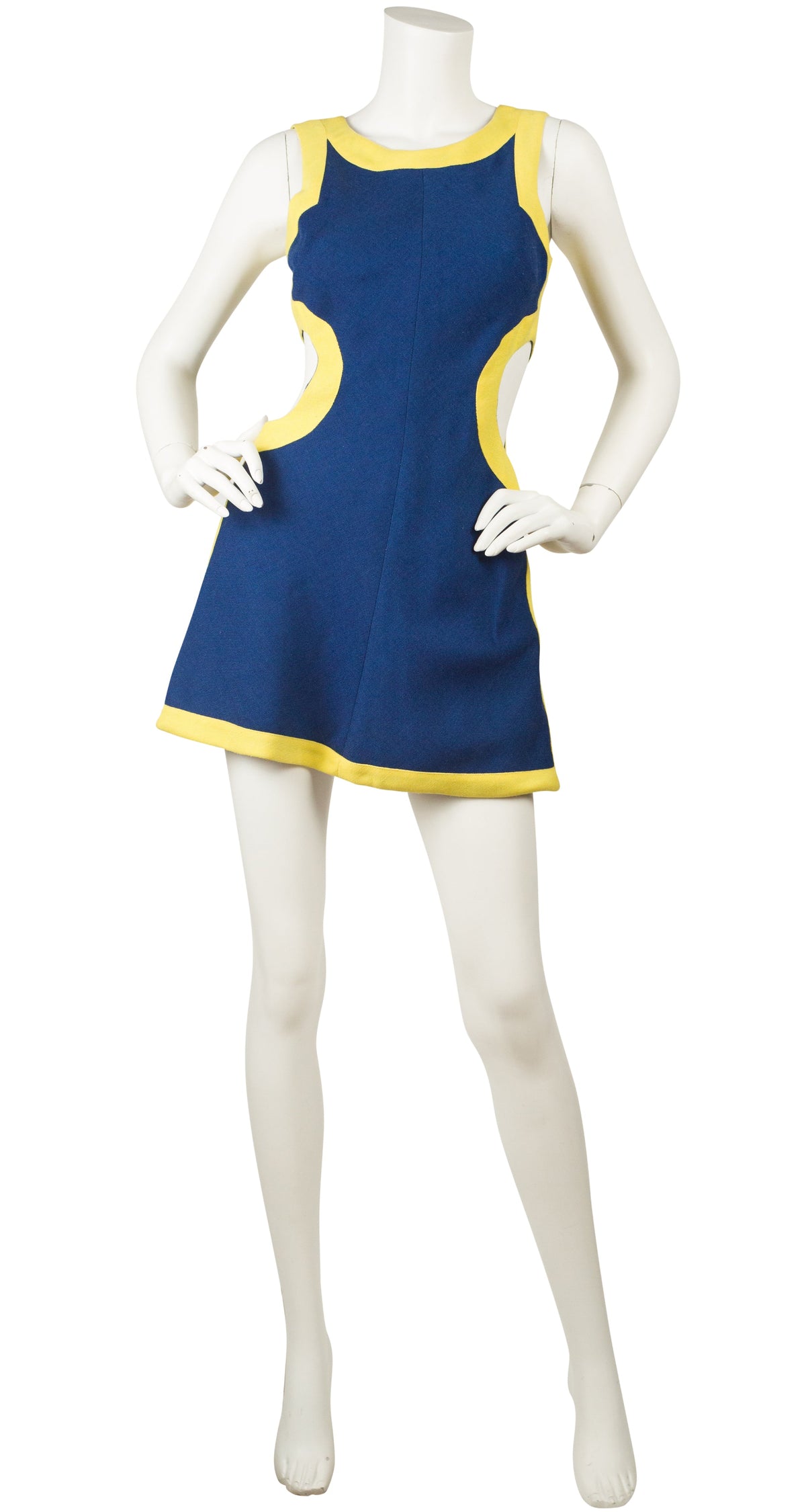 1960s Mod Blue & Yellow Cut-Out Mini Dress