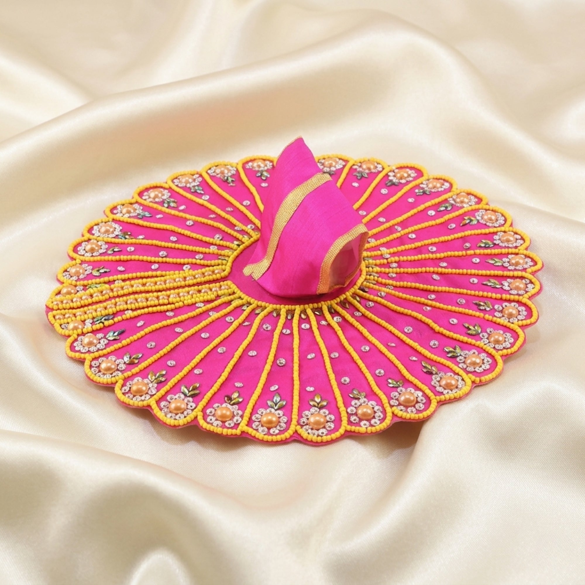 Laddu Gopal Pink Dress - Handcrafted Beads Work, Heavy Poshak