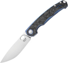 MKM-Maniago Knife Makers Eclipse Framelock Blue Titanium w Black Carbon Fiber Inlay Satin CPM MagnaCut