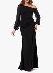 Robes de Mère de la Mariée Asymétriques Trompette/Sirène Longueur Au Sol Une Épaule Manches Longues Mousseline
