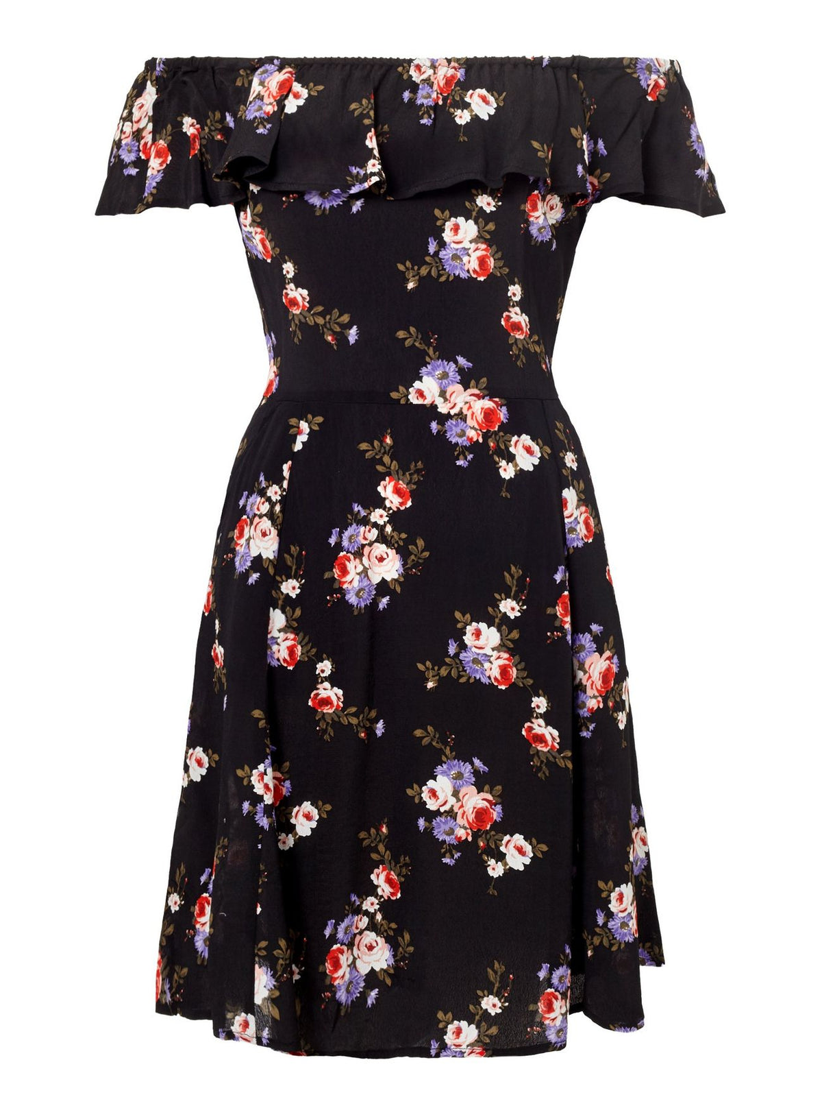 Miss Selfridge Womens Black Floral Print Bardot Skater Dress - Stockpoint Apparel Outlet