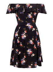 Miss Selfridge Womens Black Floral Print Bardot Skater Dress - Stockpoint Apparel Outlet