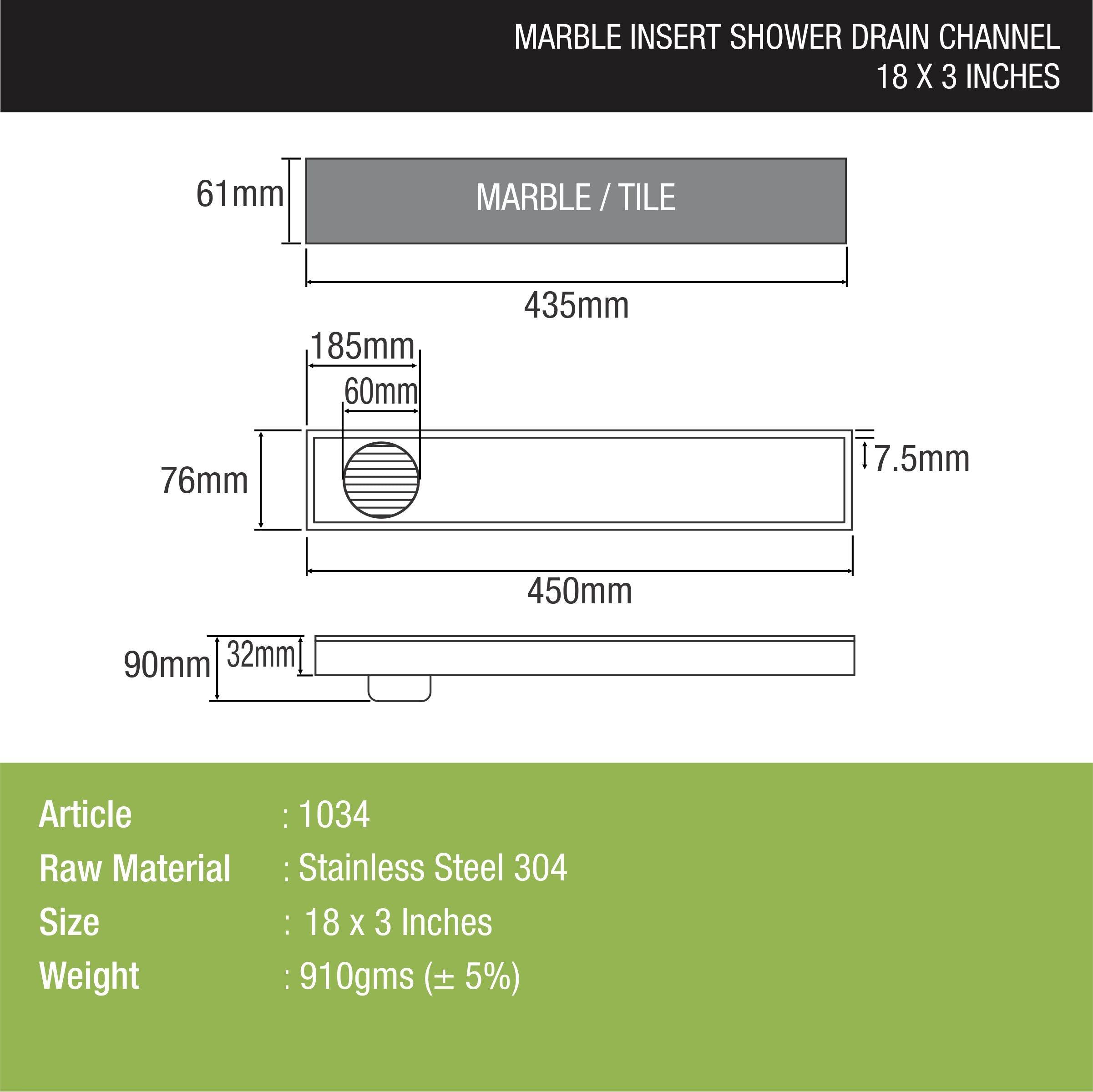 Marble Insert Shower Drain Channel (18 x 3 Inches) - LIPKA - Lipka Home