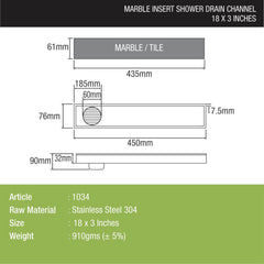 Marble Insert Shower Drain Channel (18 x 3 Inches) - LIPKA - Lipka Home