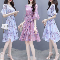MariaKinz Pair of Two Color Women Slim Fit  Half Sleeve Knee Length Chiffon Dress MariaKinz
