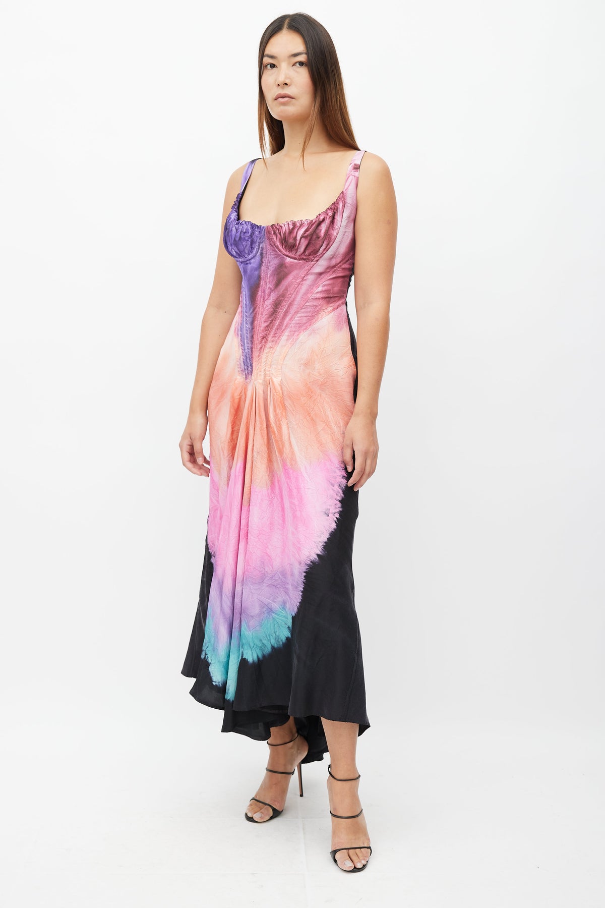 Marni Fall 2021 Black & Multi Silk Ombre Corset Dress