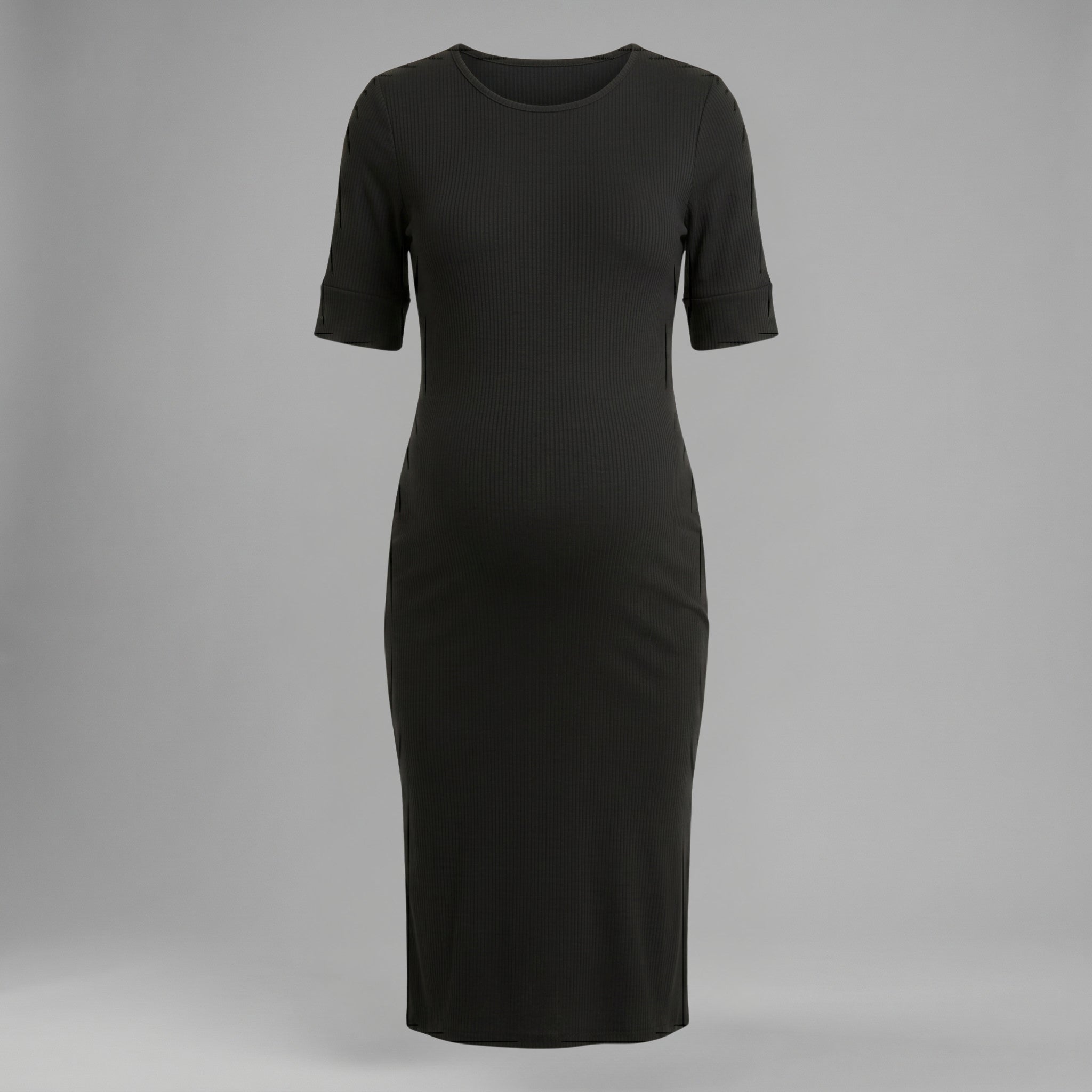 Maternity Midi Dress with Ribbed Cotton and Liftable Front for Breastfeeding