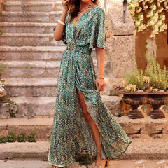 Vina - Elegante maxi vestido estampado con abertura