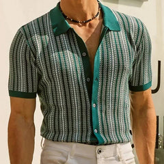 Men's Vintage Knit Polo Shirt – Stylish Stripe Design for Summer Outings 0
